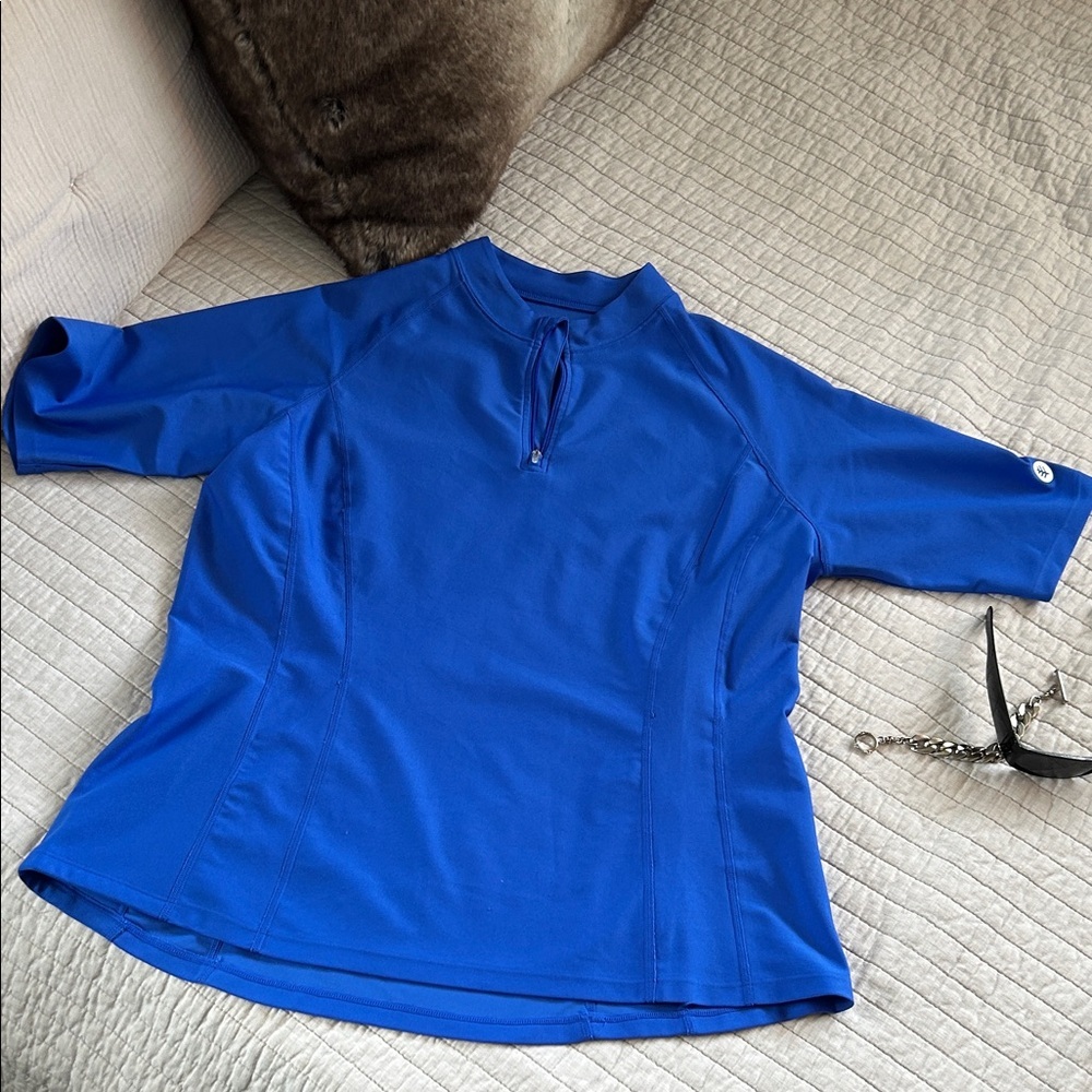 Coolibar blue freestyle, short sleeve rash guard large UPS 50+ women​